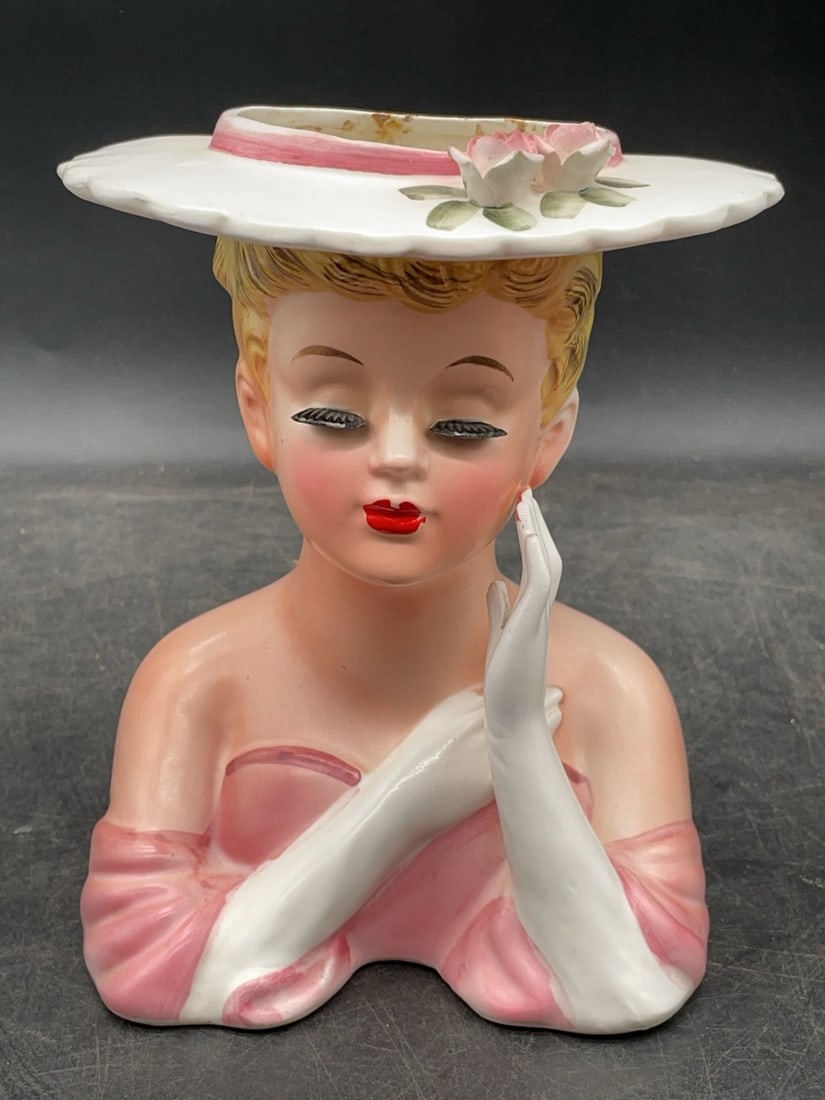 (2) Lefton Ceramic Lady Head Vases - 11