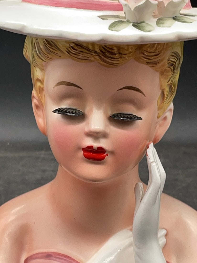 (2) Lefton Ceramic Lady Head Vases - 12