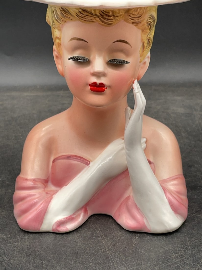 (2) Lefton Ceramic Lady Head Vases - 13