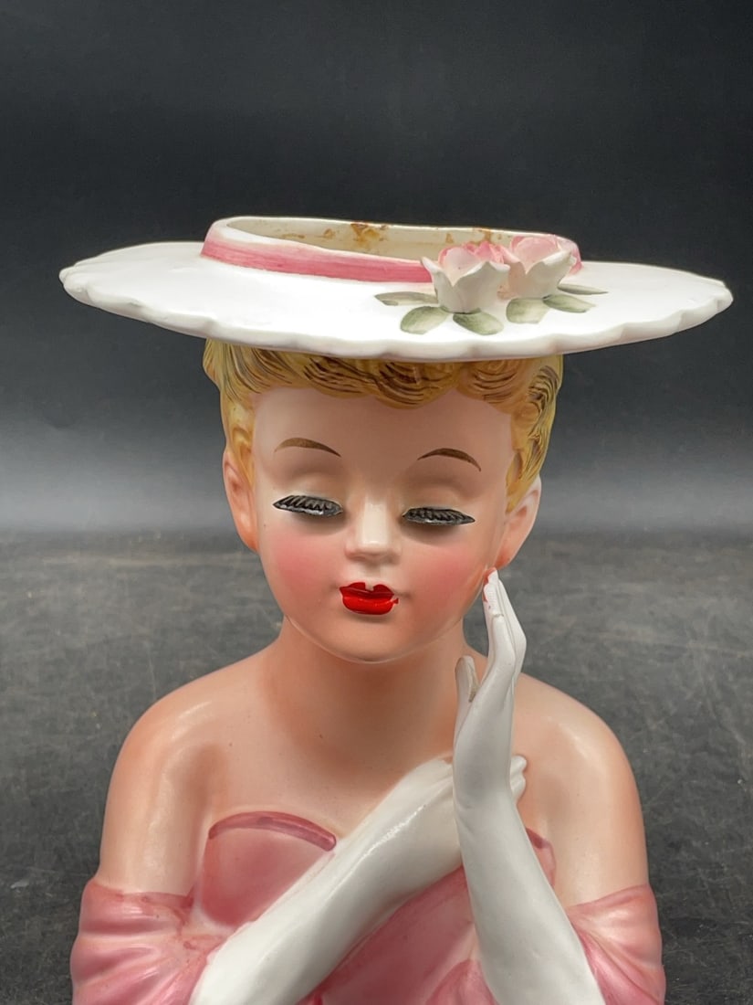 (2) Lefton Ceramic Lady Head Vases - 14