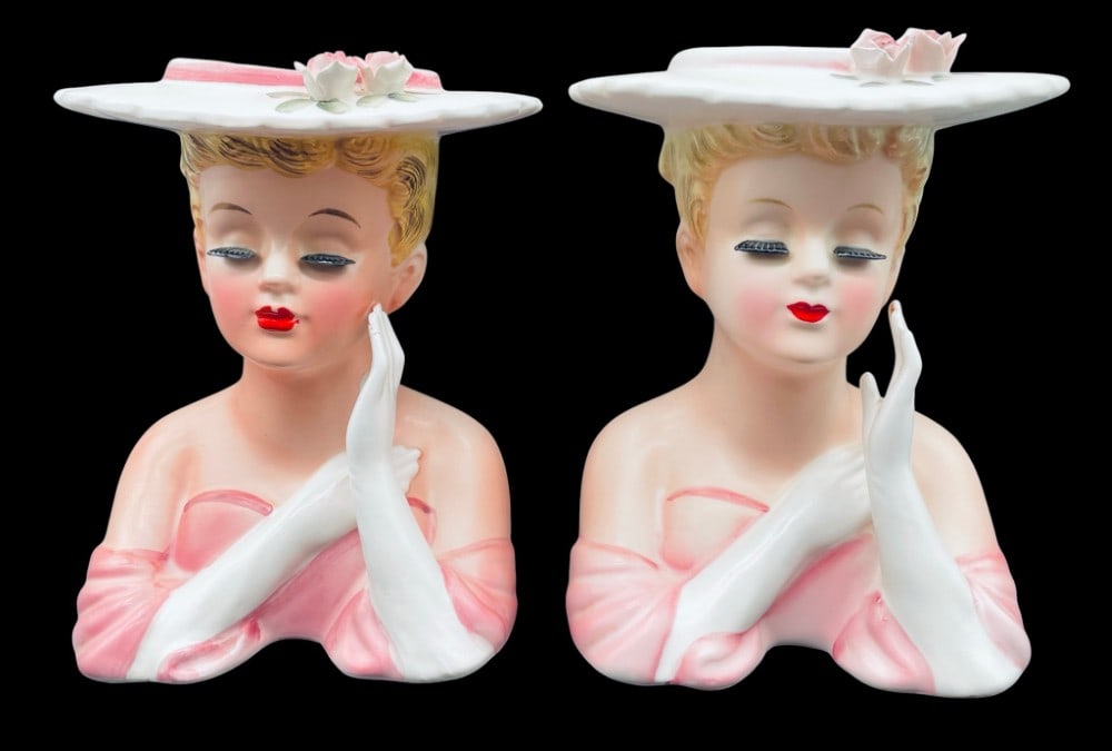 (2) Lefton Ceramic Lady Head Vases: (2) Lefton Ceramic Lady Head Vases. Vases are in overall good condition and Measures 6 1/2? tall. 1950?s Lefton #2705 Head Vase