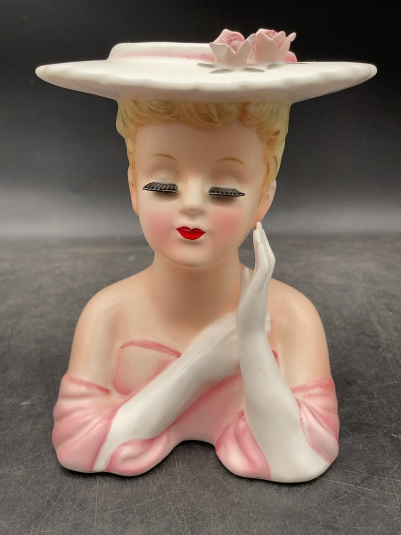 (2) Lefton Ceramic Lady Head Vases - 2