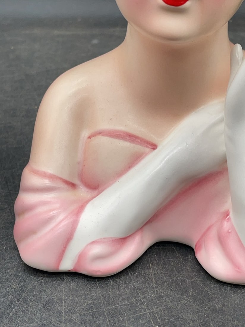 (2) Lefton Ceramic Lady Head Vases - 4