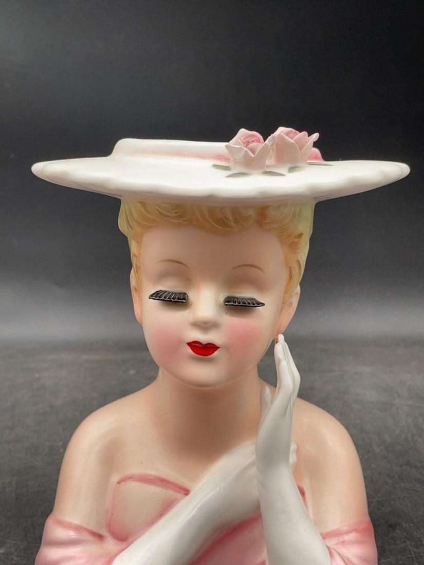 (2) Lefton Ceramic Lady Head Vases - 7