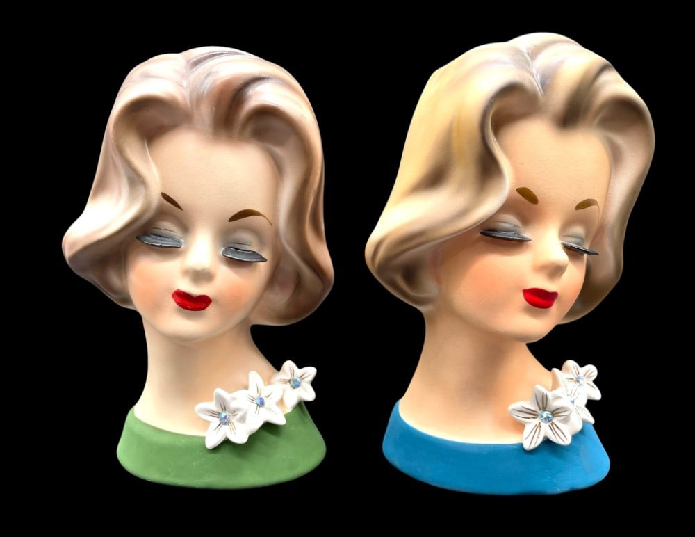 (2) Napcoware Ceramic Lady Head Vase (1 of 10)