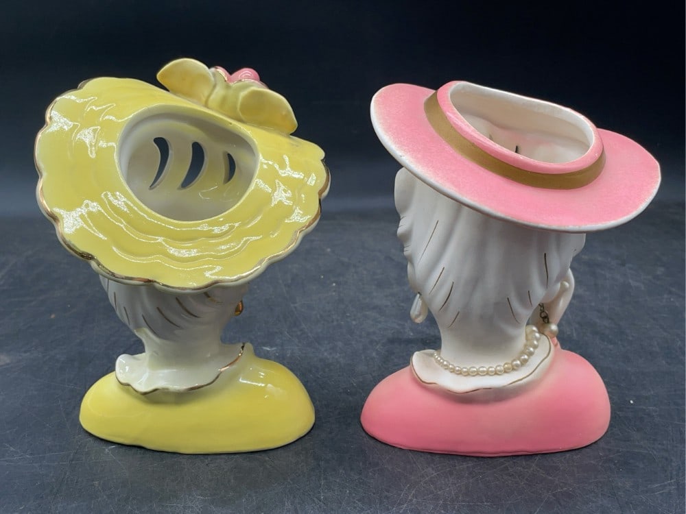 (2) Ceramic Lady Head Vases - 10