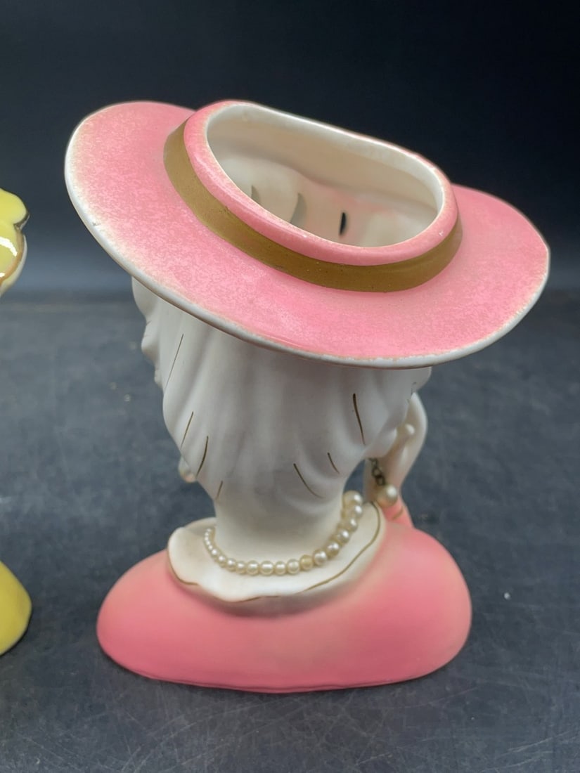 (2) Ceramic Lady Head Vases - 12