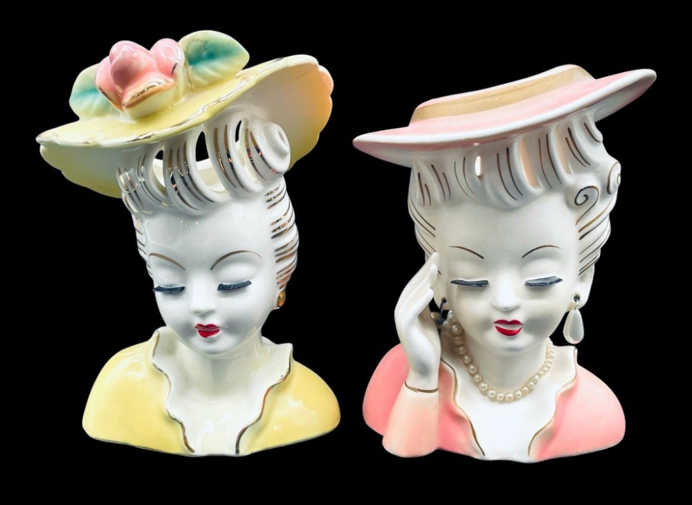 (2) Ceramic Lady Head Vases: (2) Ceramic Lady Head Vases. Head Vases include Royal Sealy and Inarco Head Vases. Head Vase are in overall good condition and measures 6? and 5 1/2? tall
