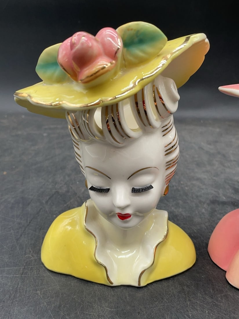 (2) Ceramic Lady Head Vases - 2