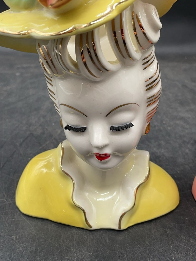 (2) Ceramic Lady Head Vases - 3