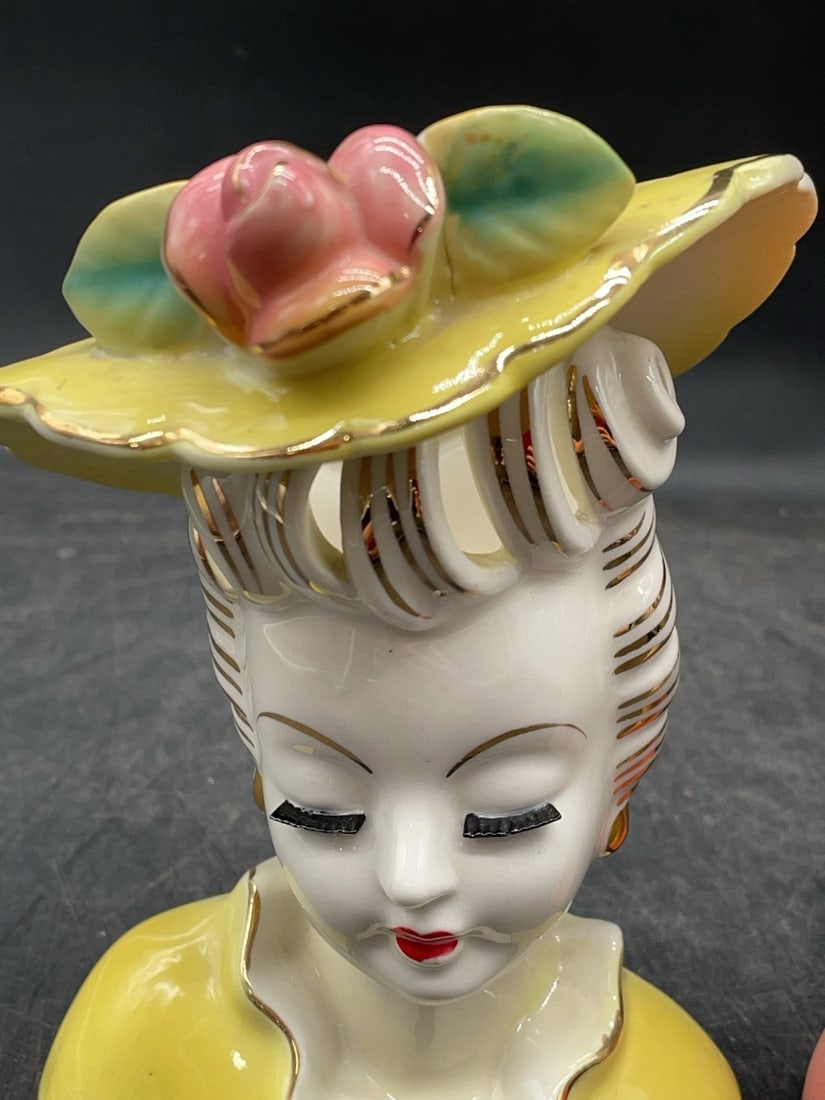(2) Ceramic Lady Head Vases - 5