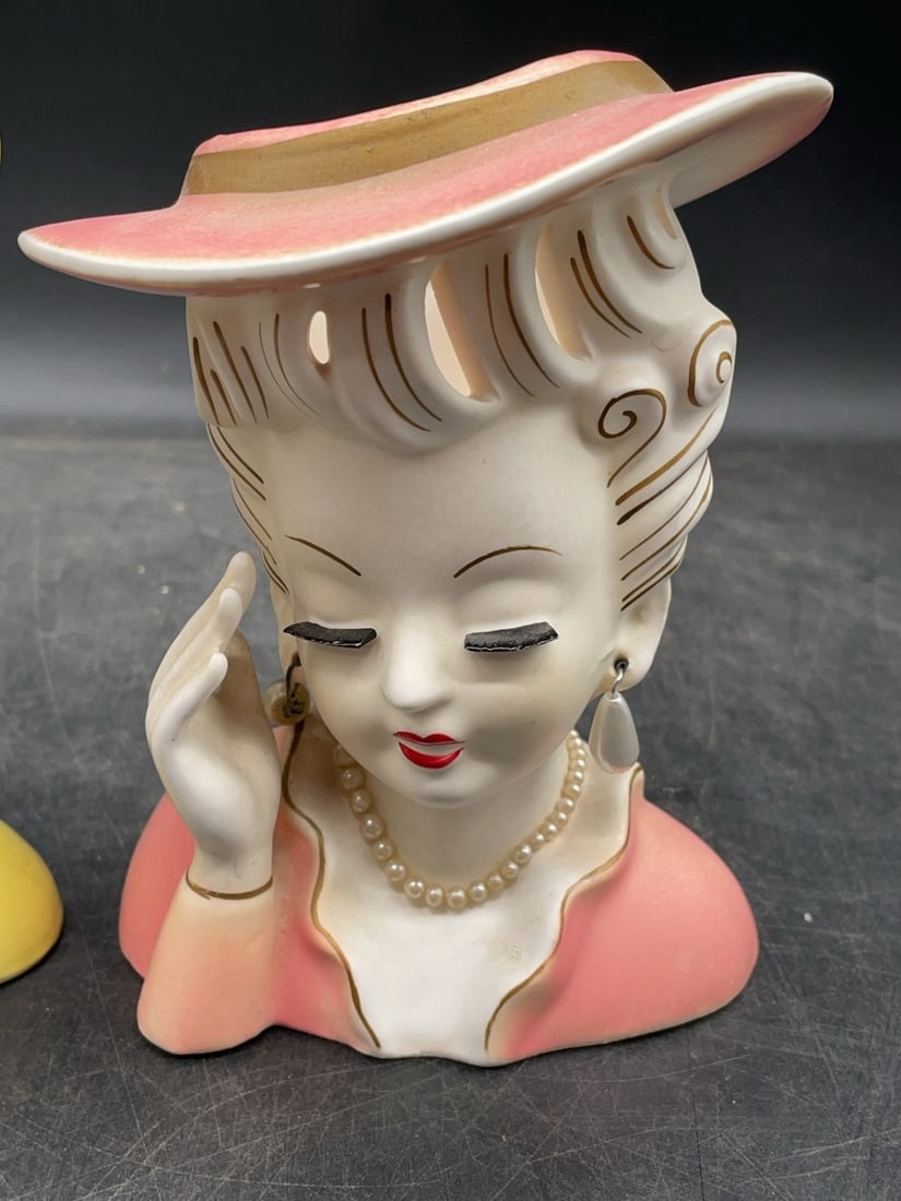 (2) Ceramic Lady Head Vases - 6