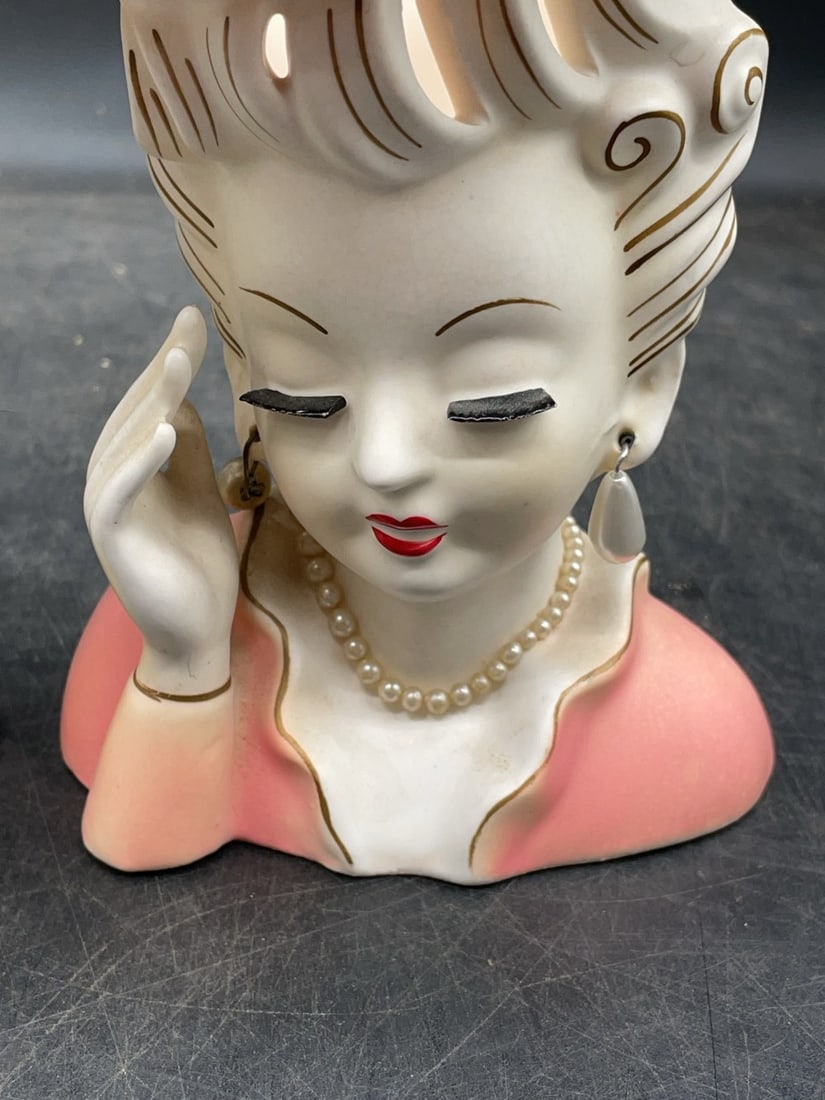 (2) Ceramic Lady Head Vases - 8