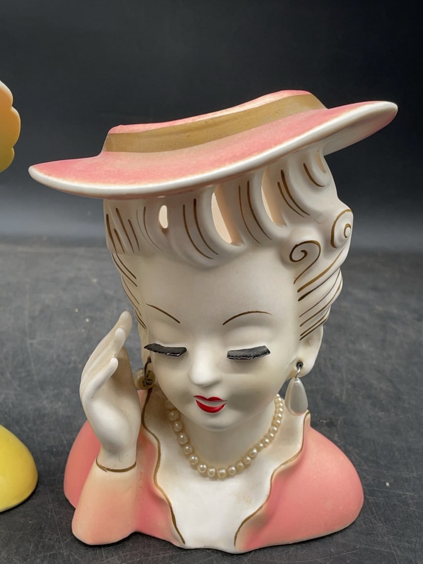 (2) Ceramic Lady Head Vases - 9