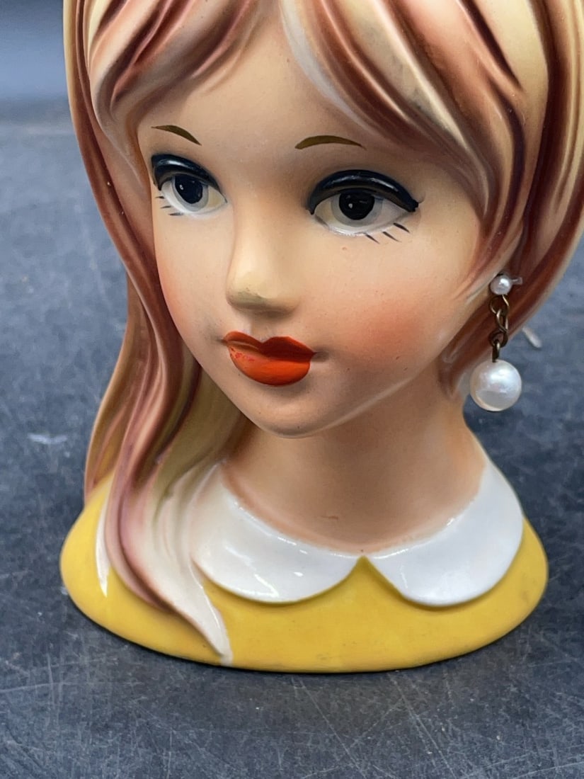 (3) Ceramic Lady Head Vases - 10