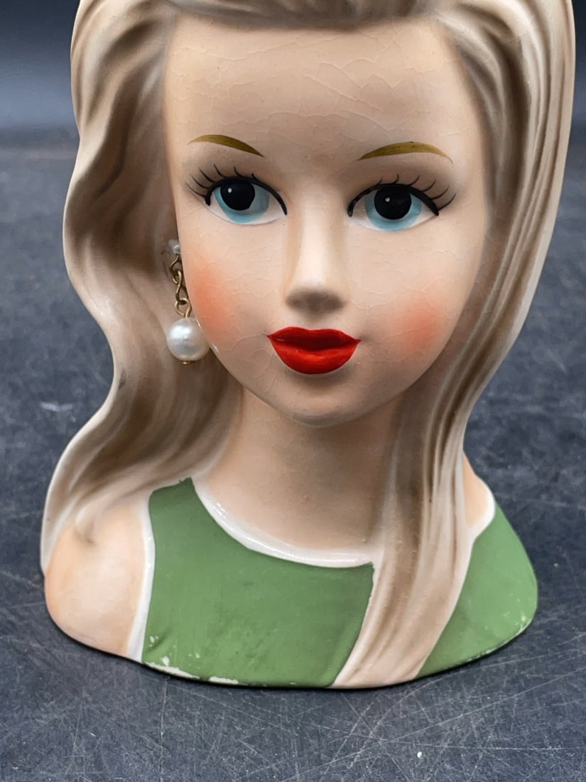 (3) Ceramic Lady Head Vases - 15