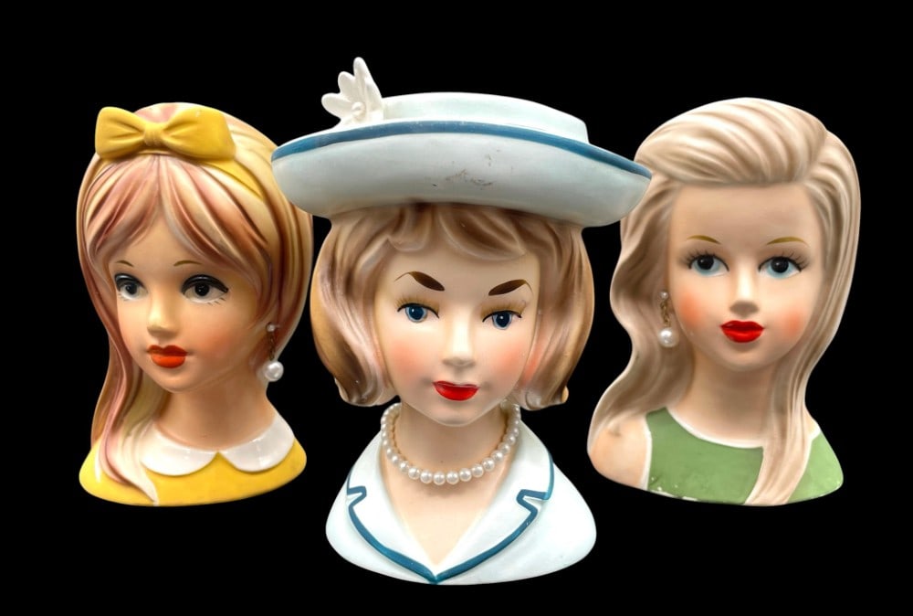 (3) Ceramic Lady Head Vases (1 of 16)
