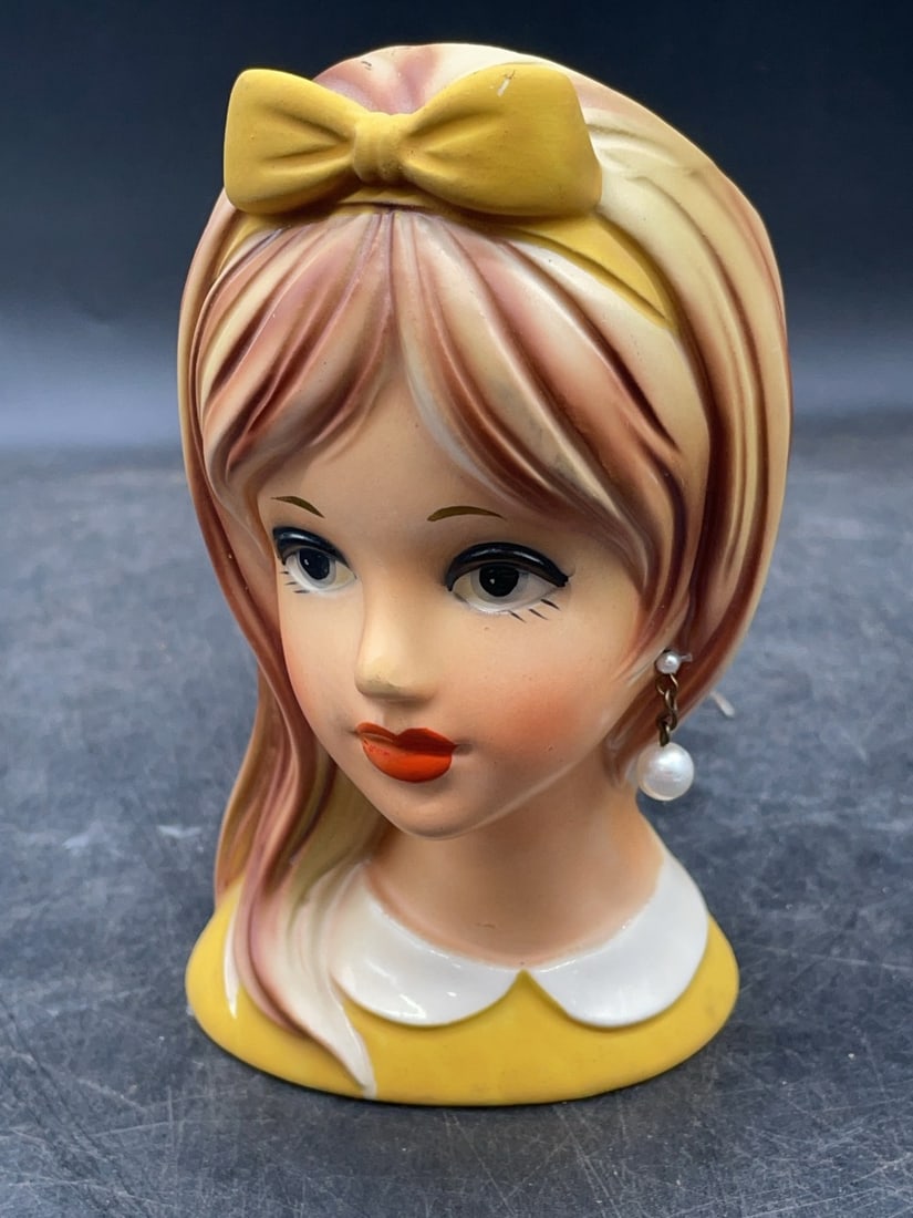 (3) Ceramic Lady Head Vases - 8