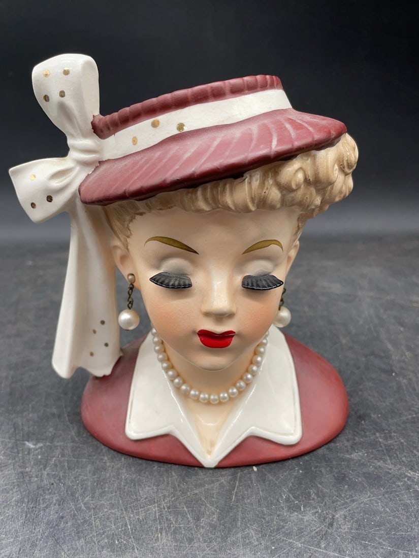 (3) Ceramic Lady Head Vases - 15