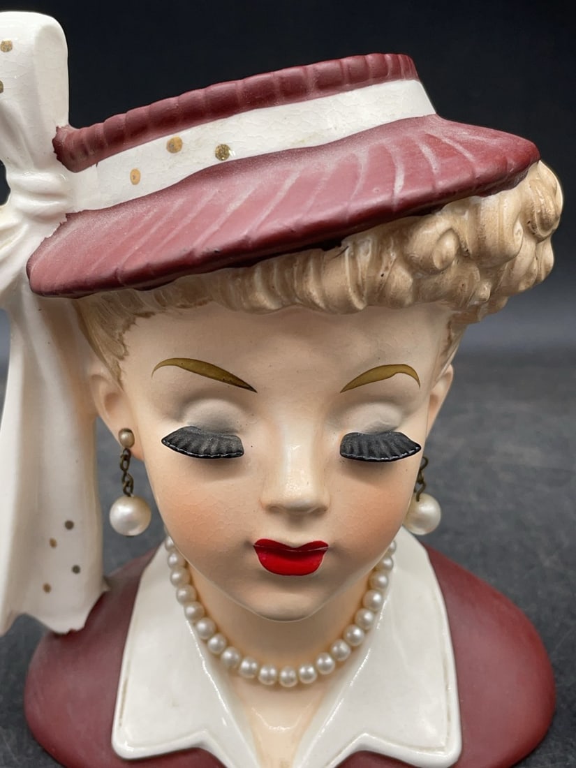 (3) Ceramic Lady Head Vases - 16