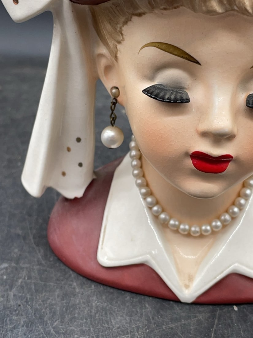 (3) Ceramic Lady Head Vases - 17