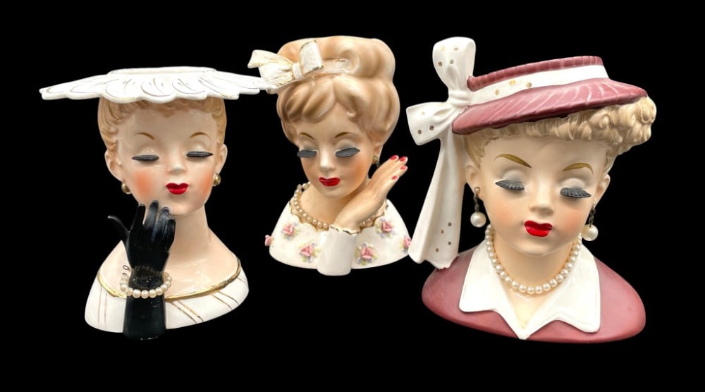 (3) Ceramic Lady Head Vases (1 of 20)