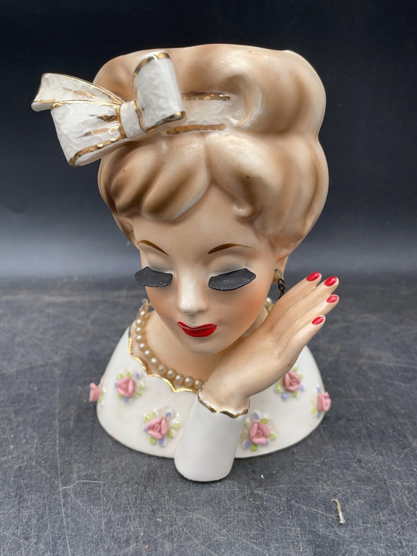 (3) Ceramic Lady Head Vases - 2