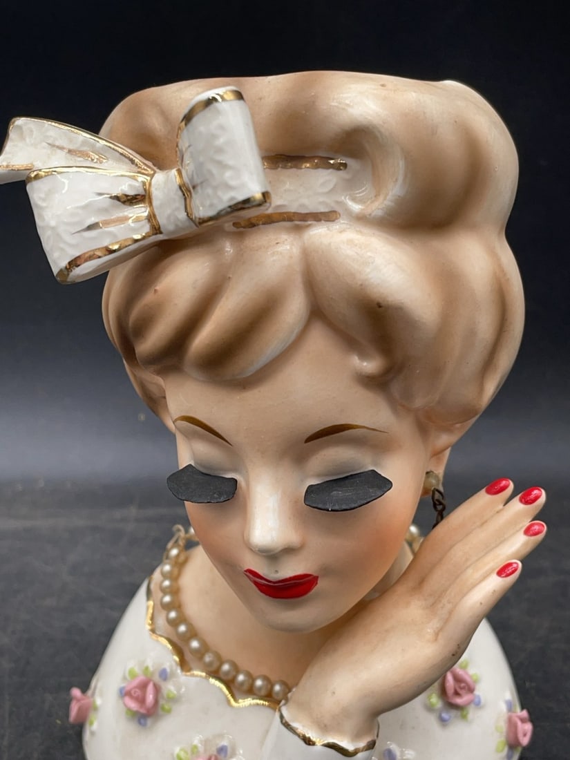 (3) Ceramic Lady Head Vases - 3