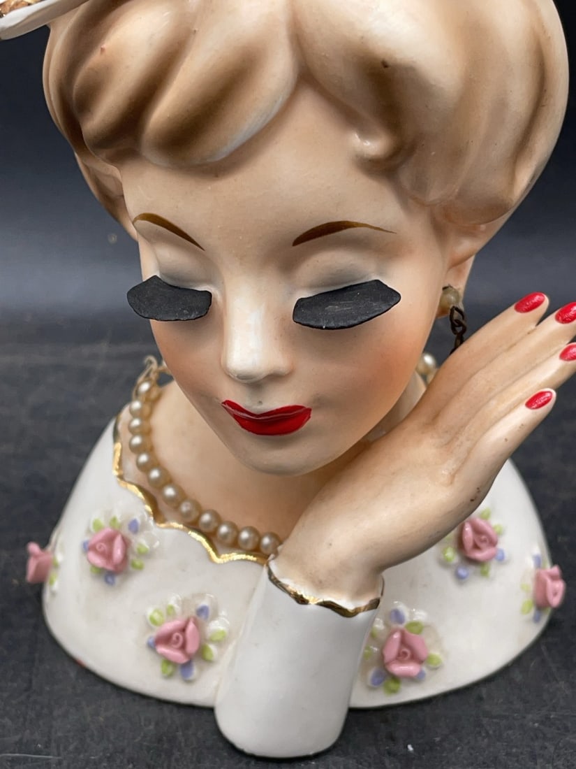 (3) Ceramic Lady Head Vases - 4
