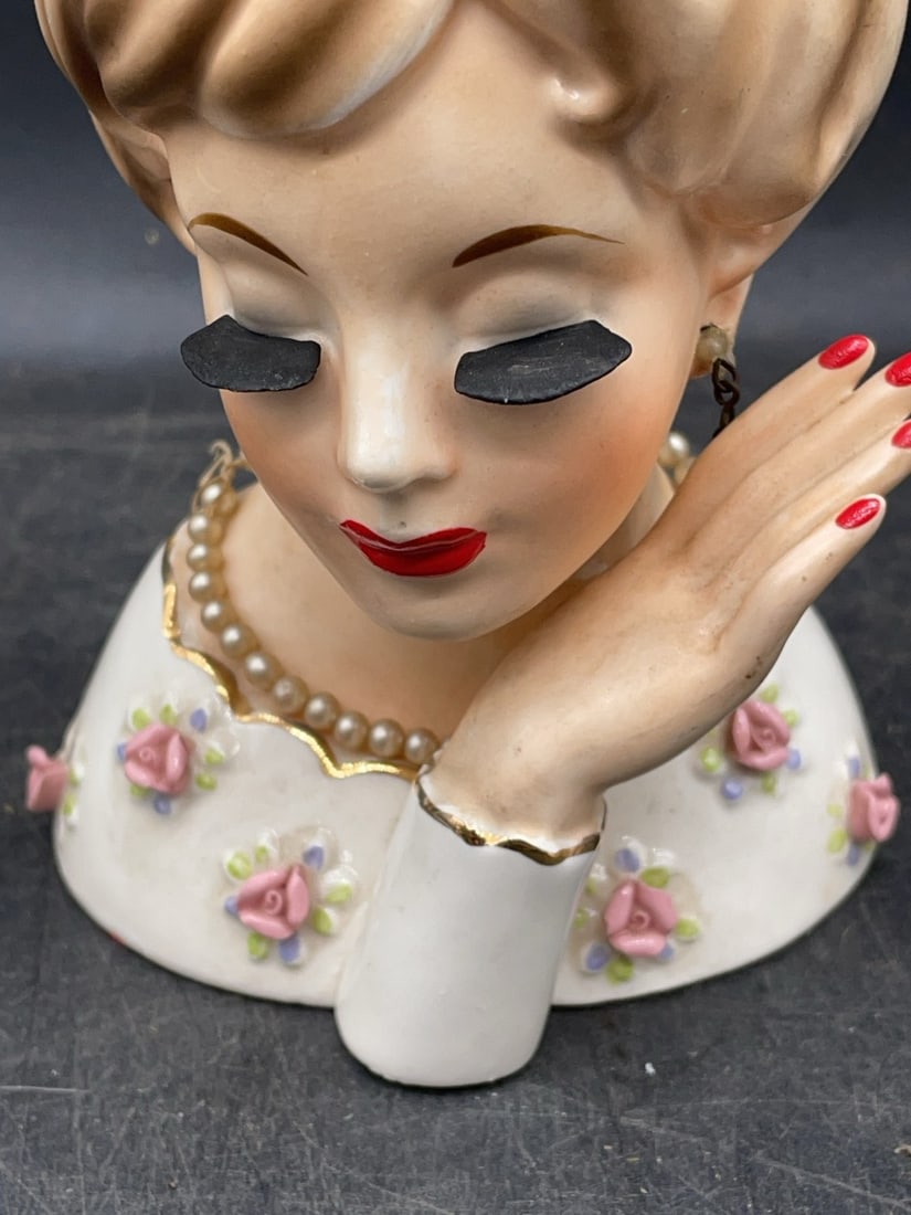 (3) Ceramic Lady Head Vases - 5