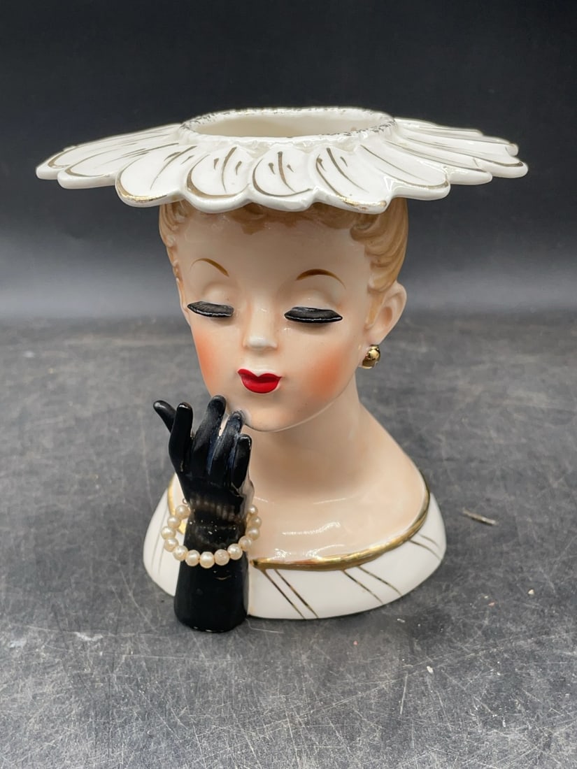 (3) Ceramic Lady Head Vases - 9