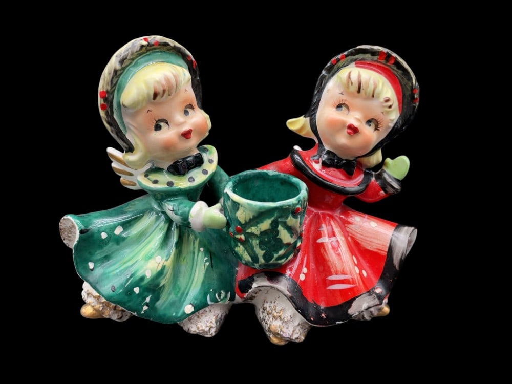 Vintage TMJ Christmas Girl Candle Holder: Vintage TMJ Christmas Girl Candle Holder. Holder is in overall good condition with no chip or breaks. Measures 4? tall