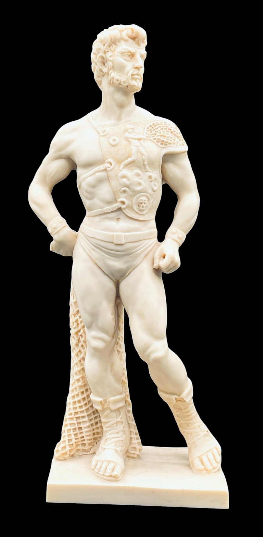 Santini Italian Alabaster Gladiator Warrior Sculpture: Santini Italian Alabaster Gladiator Warrior Sculpture. Sculpture is in overall good condition with no Breaks or Chips. Measures 6 1/2? x 5? x 17