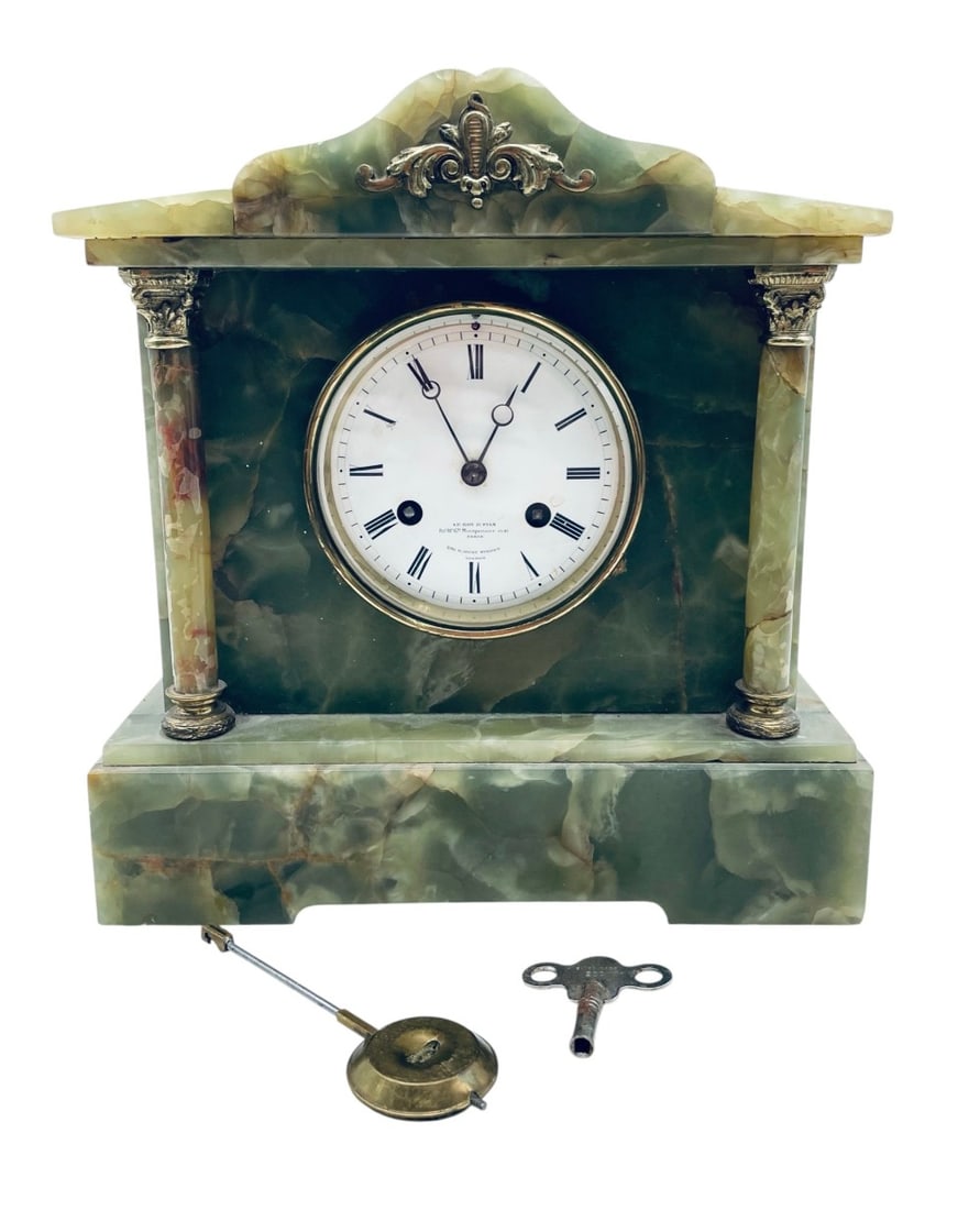 Antique Le Roy & Fils Montpensier French Green Onyx Mantle Clock (1 of 10)