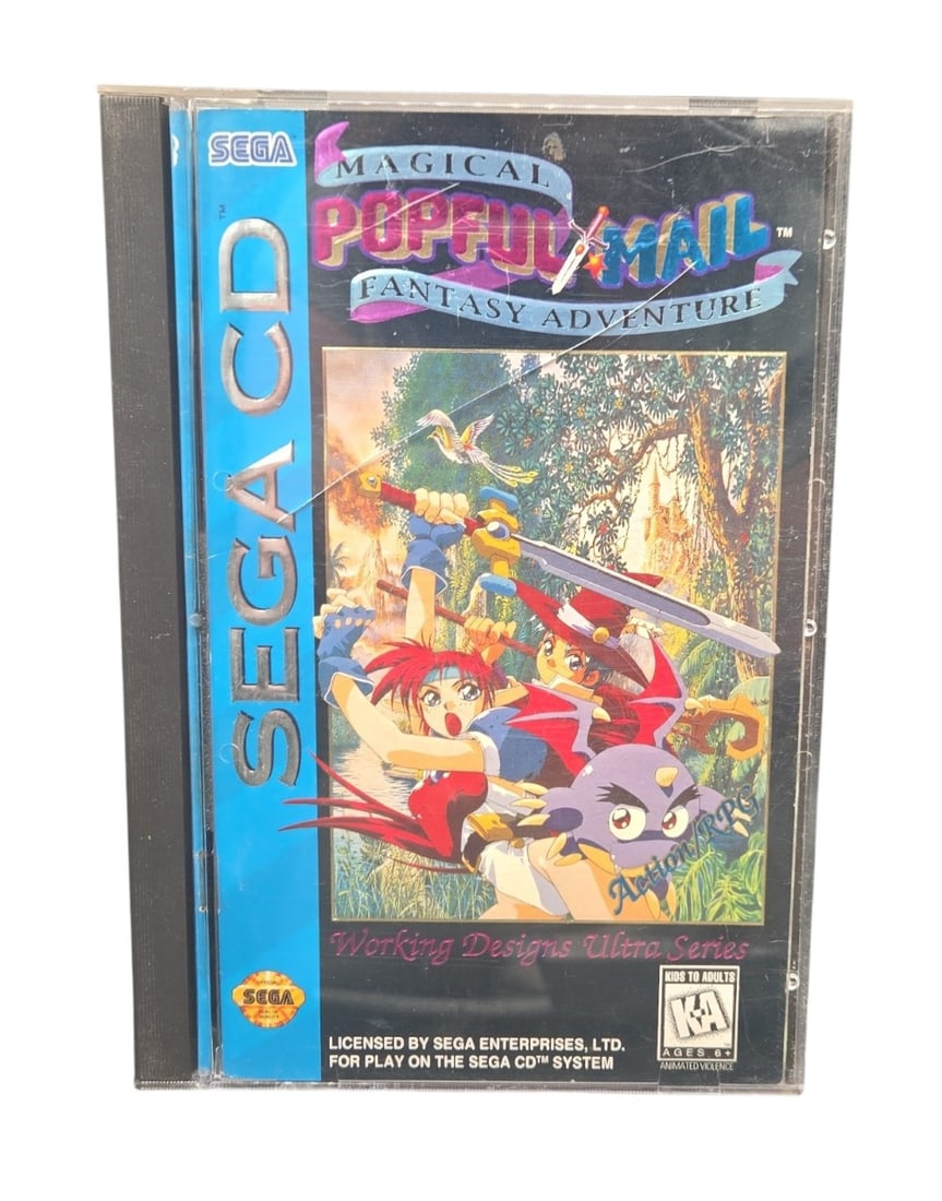 Sega CD Magical Fantasty Adventure Popful Mail Working Designs Ultra Series: Crack on front of case. Scratches on front and back of case. No scratches on disc.