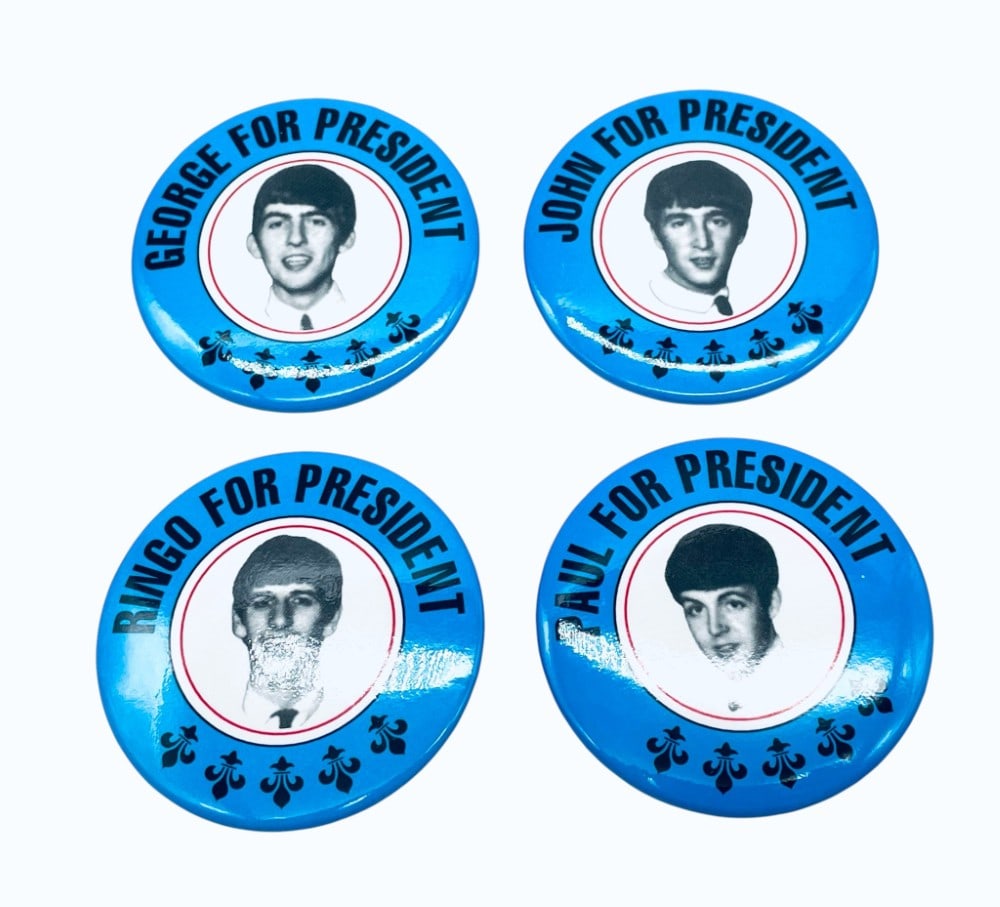 (4) 1964 Teen Screen Beatles For President Pins (1 of 9)