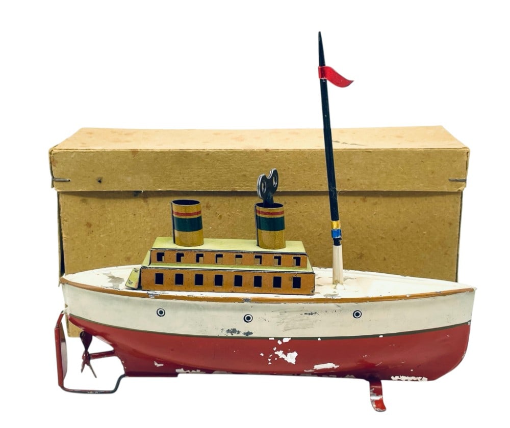 German Wind Up Tin Litho Clockwork Boat (1 of 8)