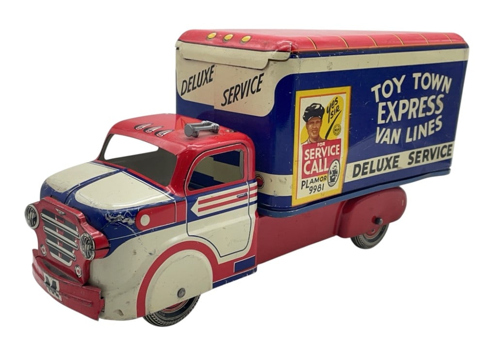 Marx Tin Litho Toy Town Express Van Lines Deluxe Service Truck (1 of 15)