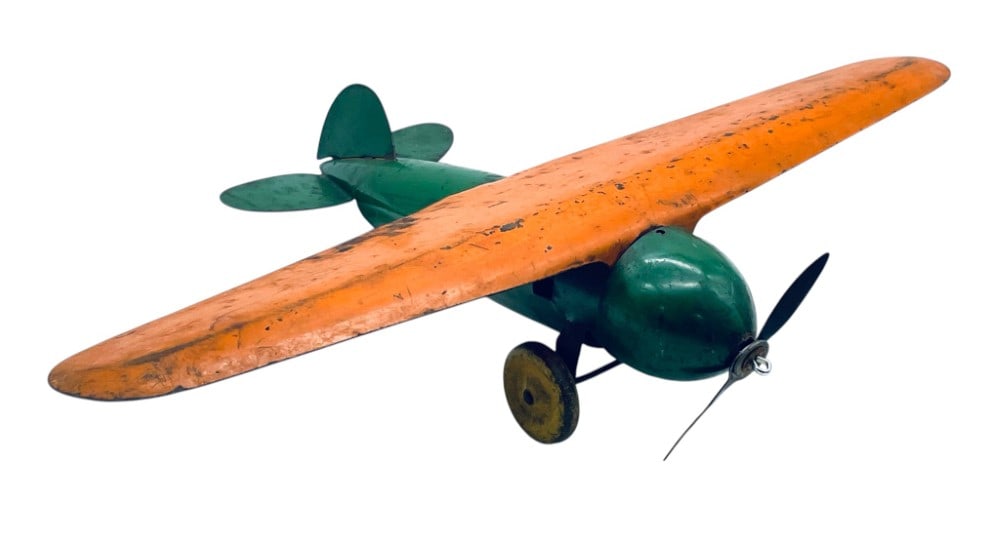 Vintage Wyandotte Pressed Steel Orange and Green Airplane (1 of 12)