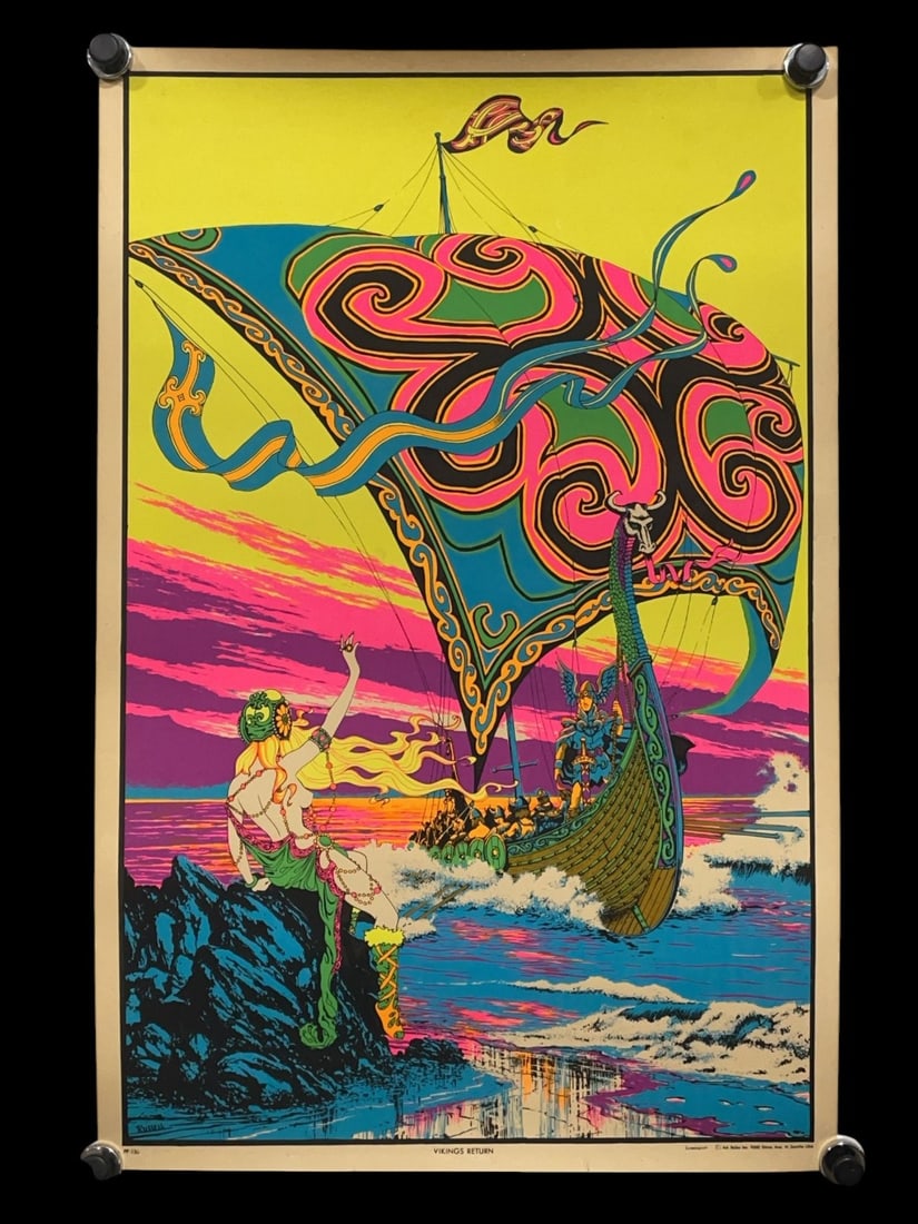 1970?s ?Vikings Return? By Russell Psychedelic Screenprint Blacklight Poster (1 of 16)
