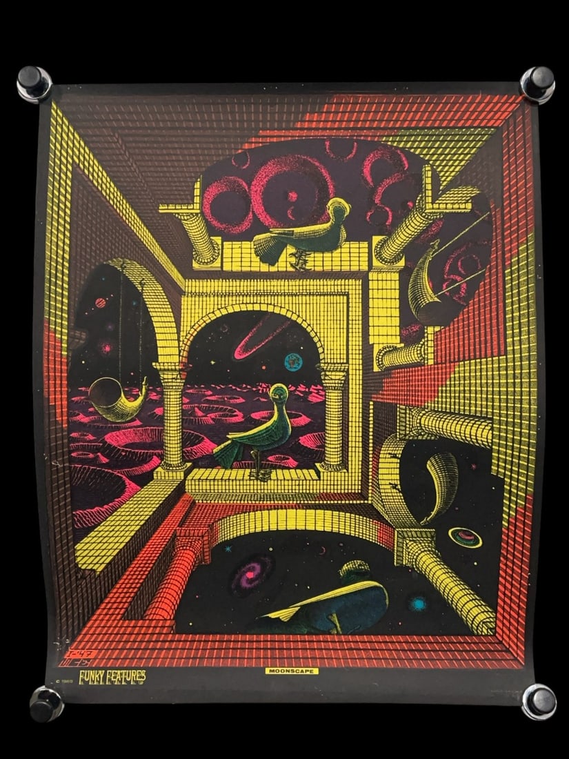 1969 Funky Features ?Moonscape? Psychedelic Blacklight Poster: Update