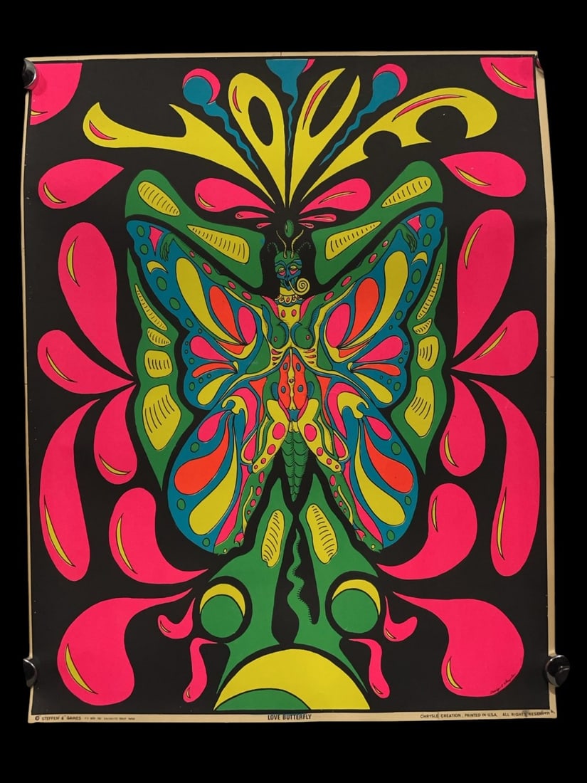 Steffen & Gaines Chrysle Creation ?Love Butterfly? Psychedelic Blacklight Poster: Update