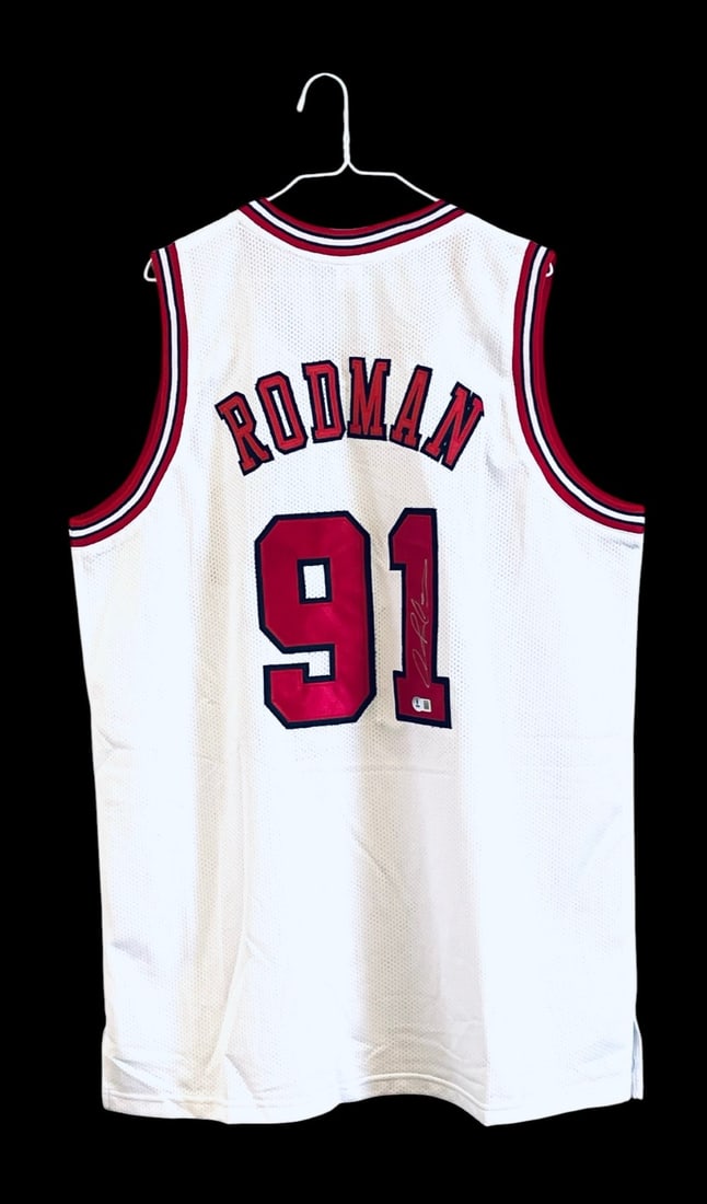 Dennis Rodman Signed Chicago Bulls Jersey: Dennis Rodman Signed Chicago Bulls Jersey. Jersey is signed in Silver Marker and Beckett Authenticated. XL Jersey