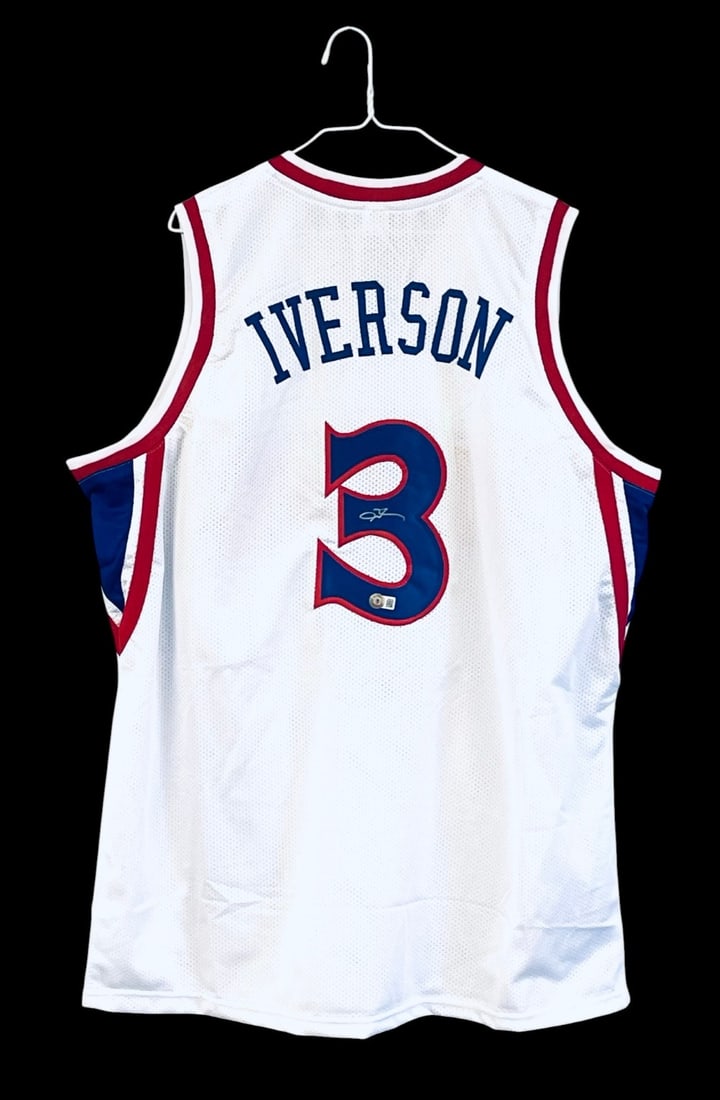 Allen Iverson Signed Philadelphia 76ers Jersey: Allen Iverson Signed Philadelphia 76ers Jersey. Jersey is Signed in Silver Marker and Beckett Authenticated. XL Jersey