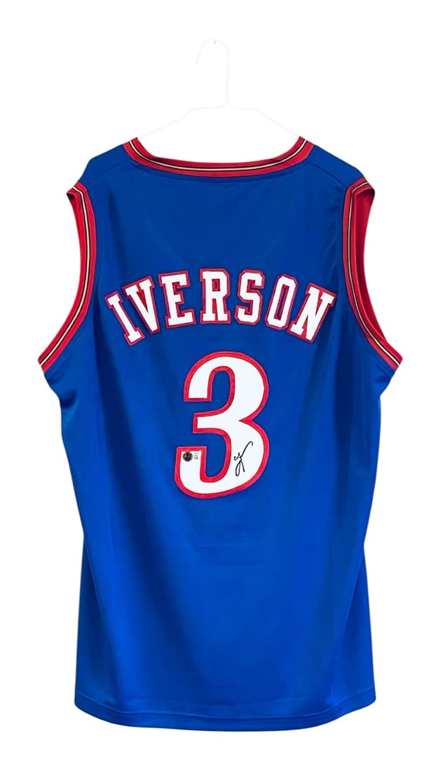 Allen Iverson Signed Hall of Fame Jersey: Allen Iverson Signed Philadelphia 76ers Jersey. Jersey is Signed in Black Marker and Beckett Authenticated. XL Jersey