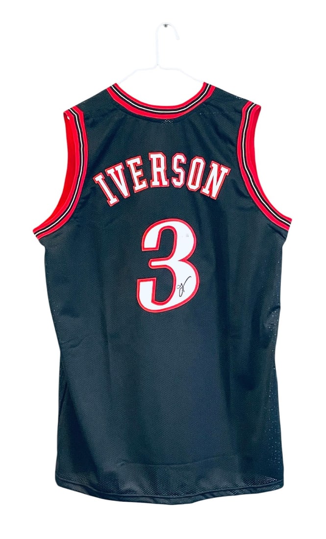 Allen Iverson Signed Philadelphia 76ers Jersey: Allen Iverson Signed Philadelphia 76ers Jersey. Jersey is Signed in Black Marker and Beckett Authenticated. XL Jersey