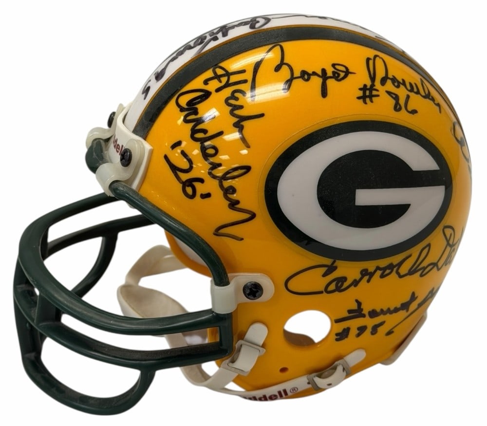 Starr, Thurston, & More Hall Of Famers Autographed Green Bay Mini Helmet w/Authenticity (15212) (1 of 7)