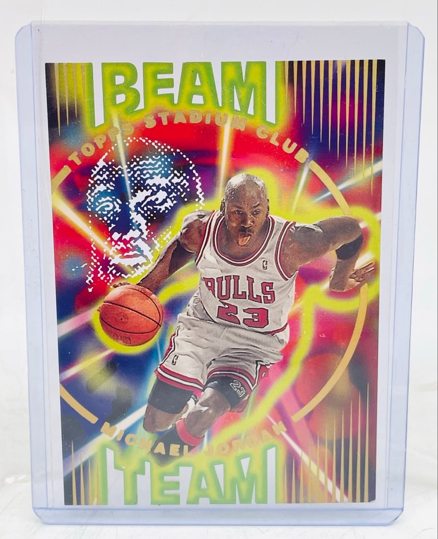 1996 Topps Stadium Club Michael Jordan Beam Team #B14: 1996 Topps Stadium Club Michael Jordan Beam Team #B14. Card has some Edge-Ware on sides.