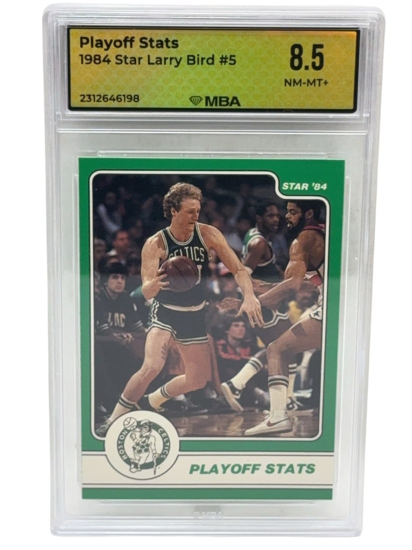 LARRY BIRD 1984 STAR Basketball Trading Card Graded MBA 8.5 NM/MINT+ Playoff Stats (1 of 2)