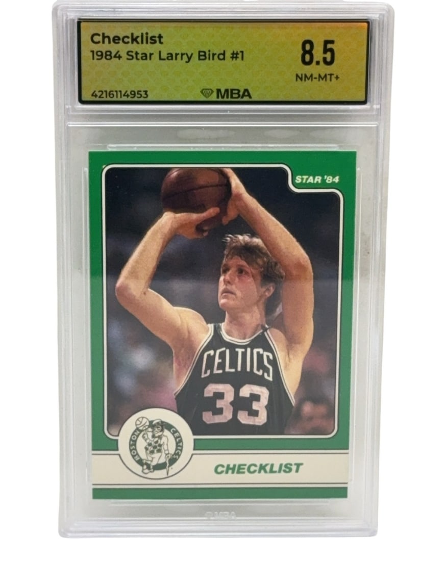 LARRY BIRD 1984 STAR Basketball Trading Card Graded MBA 8.5 NM/MINT+ Checklist (1 of 2)